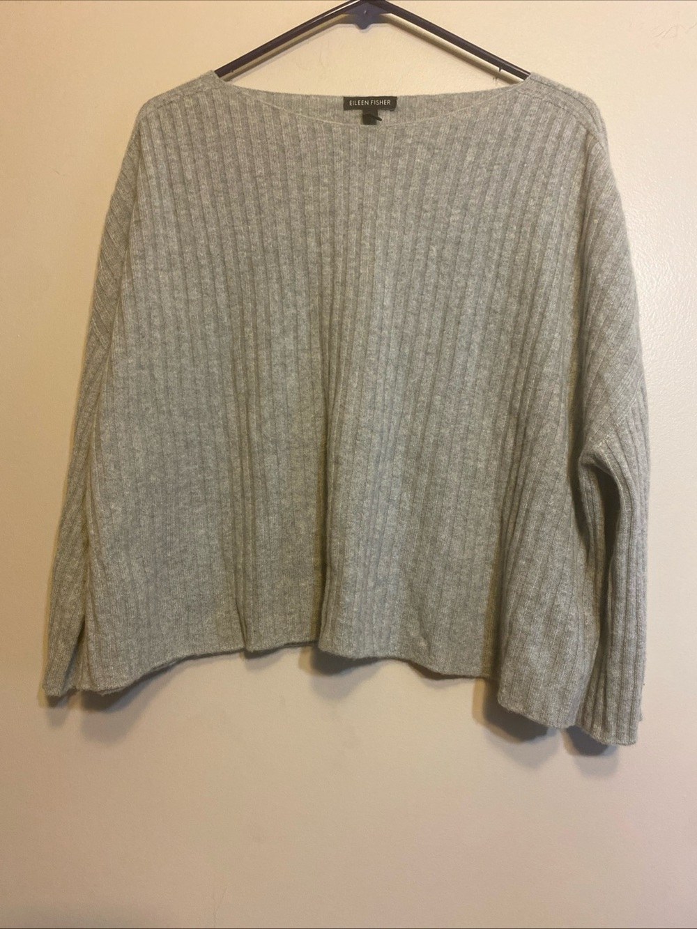 EILEEN FISHER Women’s Size L 100% Cashmere Ribbed Crew Neck Sweater Grey